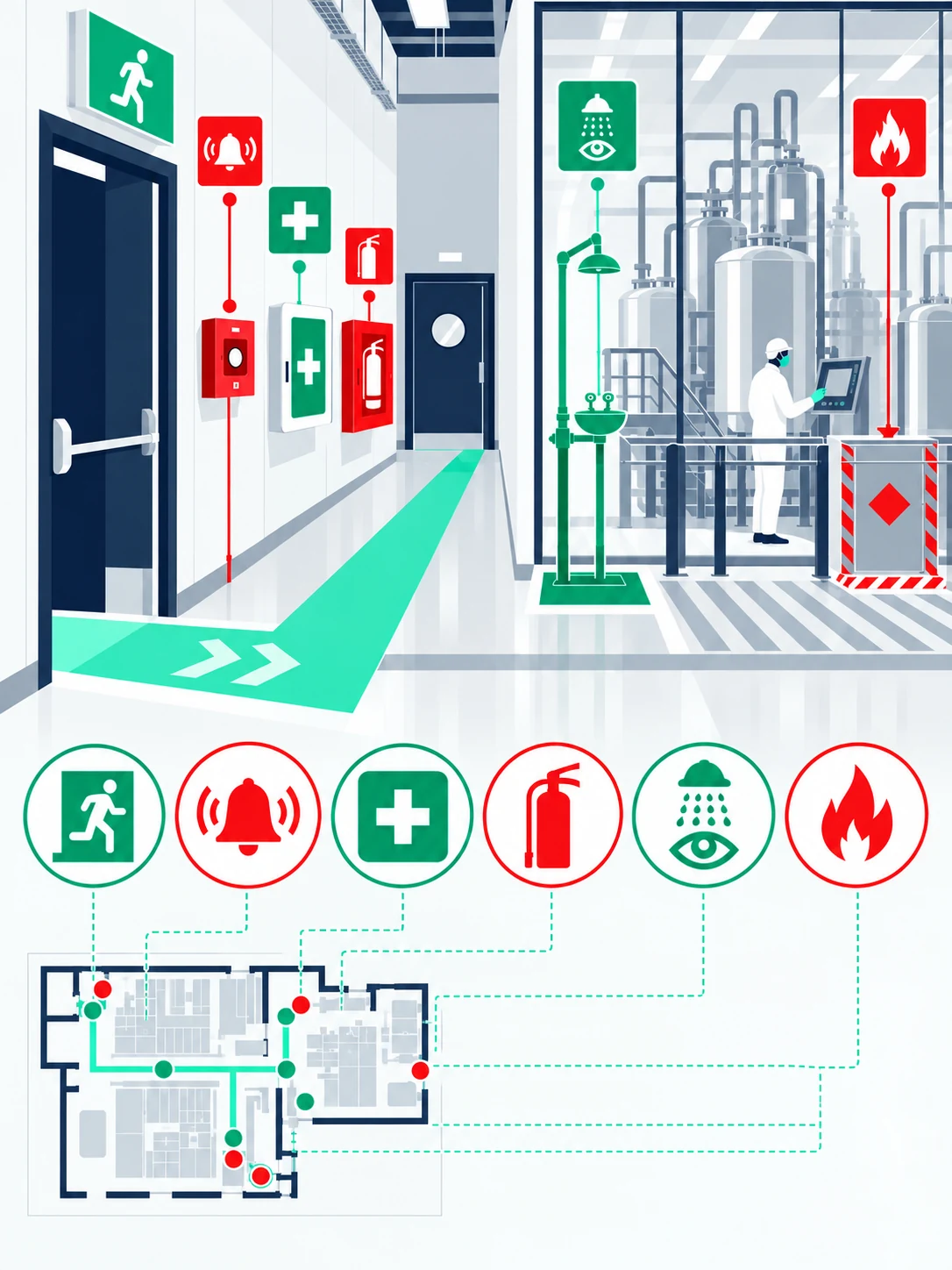 Señalización de seguridad e higiene en un entorno industrial